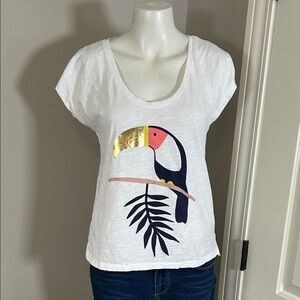 Boden Fun Voop Tee Toucan White Relaxed Semi Fitted Cotton Short Sleeve Sz S